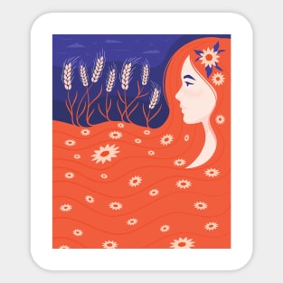 Redhead Girl with Wheat Coming out of Her Hair - Demeter, Greek Goddess Sticker